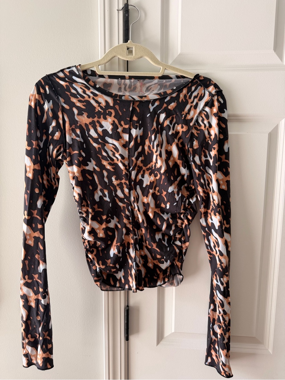 FP Movement by Free People Black, Brown & White Animal Print Long Sleeve Top